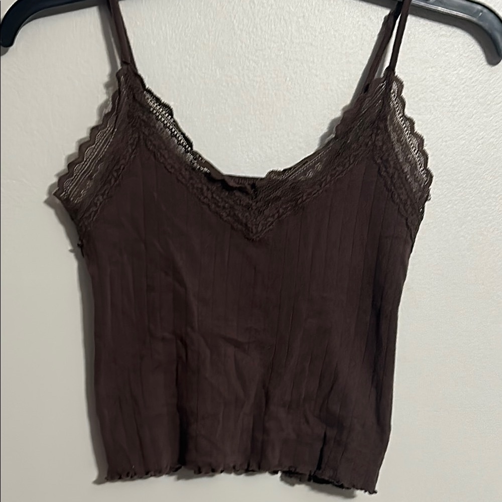 American Eagle Brown Lace Trim Cami Top